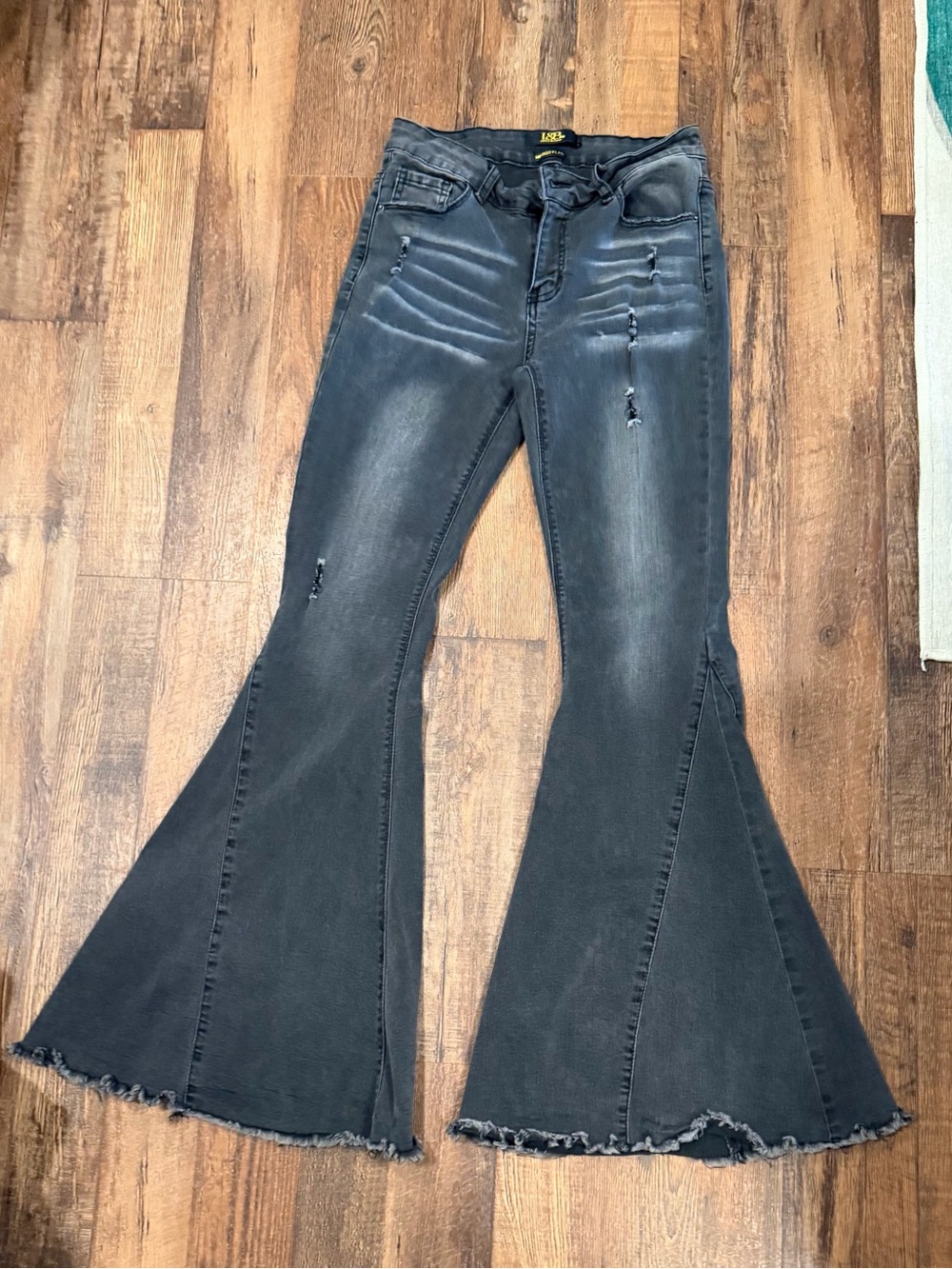 L&B Cotton Black Washed Distressed Flare Jeans